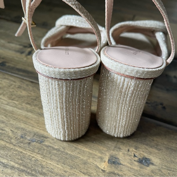 NEW Loeffler Randall Reed Cream Sparkle Pleated Twist Heels Sandals 8 - Picture 10 of 12